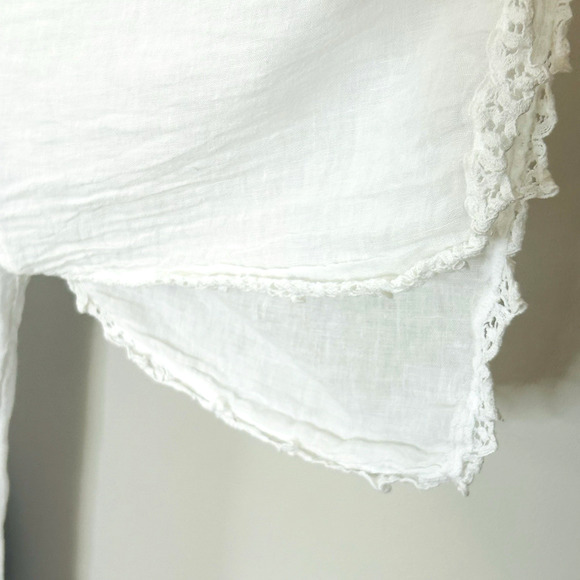 Sunday St Tropez White Linen Tunic M Beach Cover Up Slit Sleeves France Resort - Picture 4 of 8